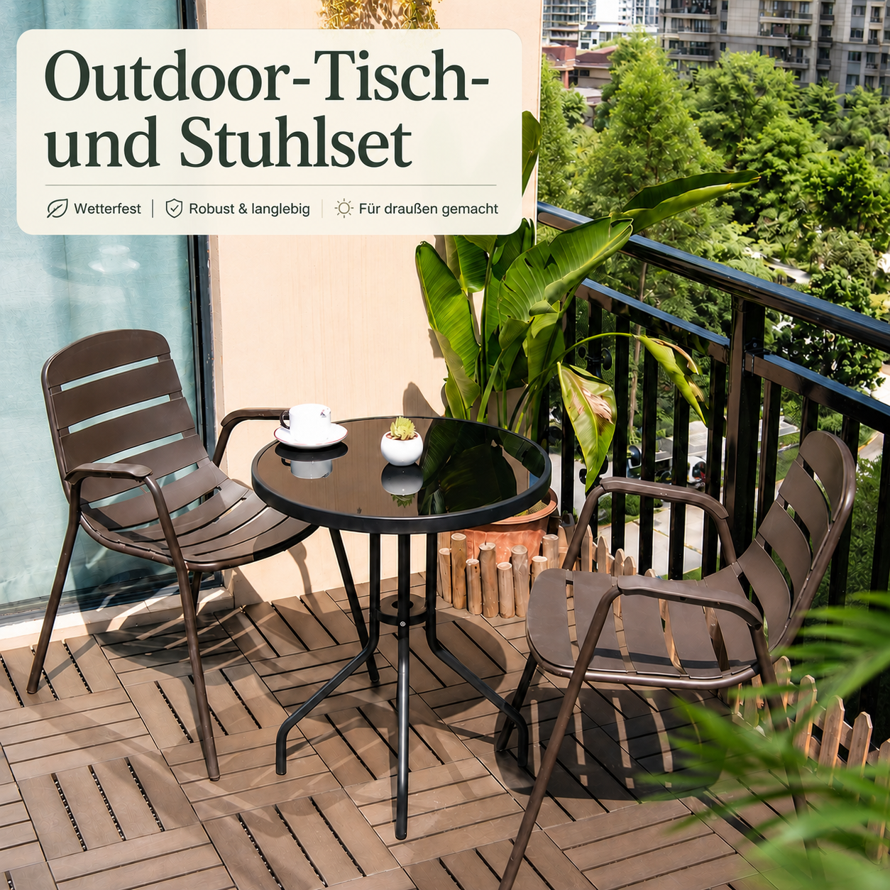 Balkon-Set: Runder Gartentisch mit Stühlen – wetterfest & UV-beständig für Garten, Terrasse & Camping
