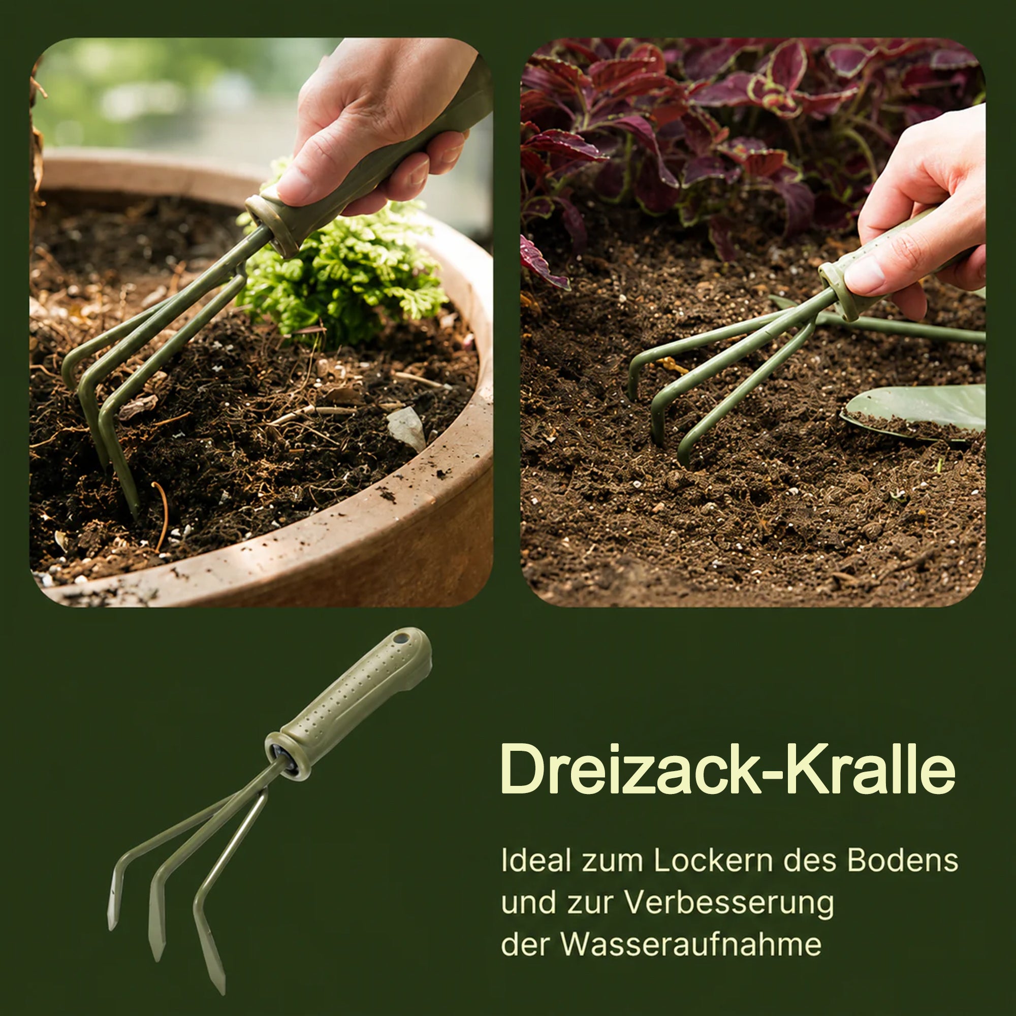 5-teiliges Gartenwerkzeug-Set aus Karbonstahl mit ergonomischem PE-Griff – Pflanzschaufel, Pflanzkelle, Dreizack-Kralle, Unkrautstecher und Gartenhacke