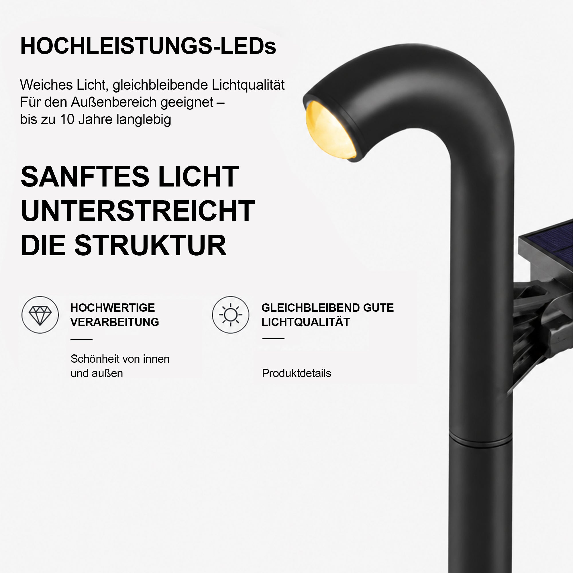 Solar-Außenleuchte für Garten – LED-Wegeleuchte für Hof, Einfahrt & Terrasse, dekorative Gartenbeleuchtung für Landschaft & Atmosphäre