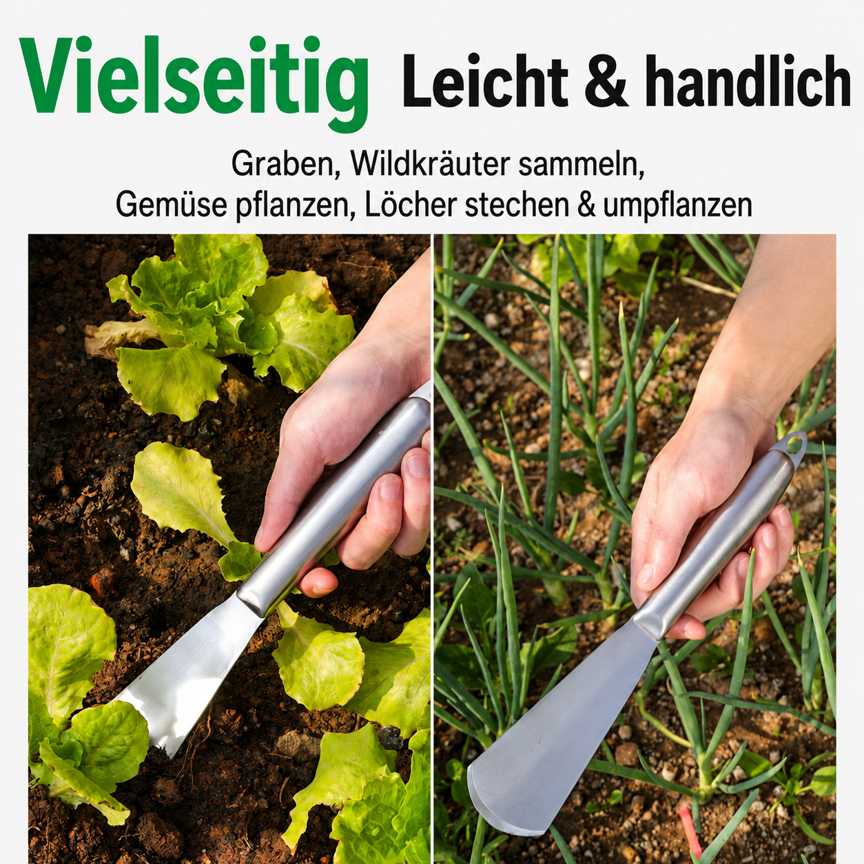 Multifunktionale Edelstahl-Gartenschaufel – Pflanzschaufel für Blumen, Gemüse & Kräuter, kleine Schaufel für Gartenarbeit, Strand & Wildkräutersammeln