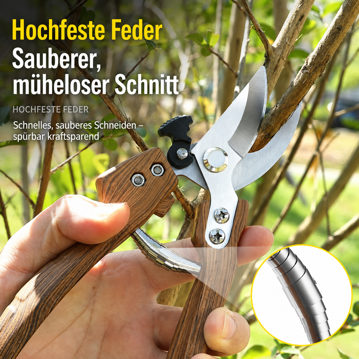 Gartenschere – ergonomische Astschere für Baumschnitt, kraftsparend, SK5 Stahl, scharf & langlebig