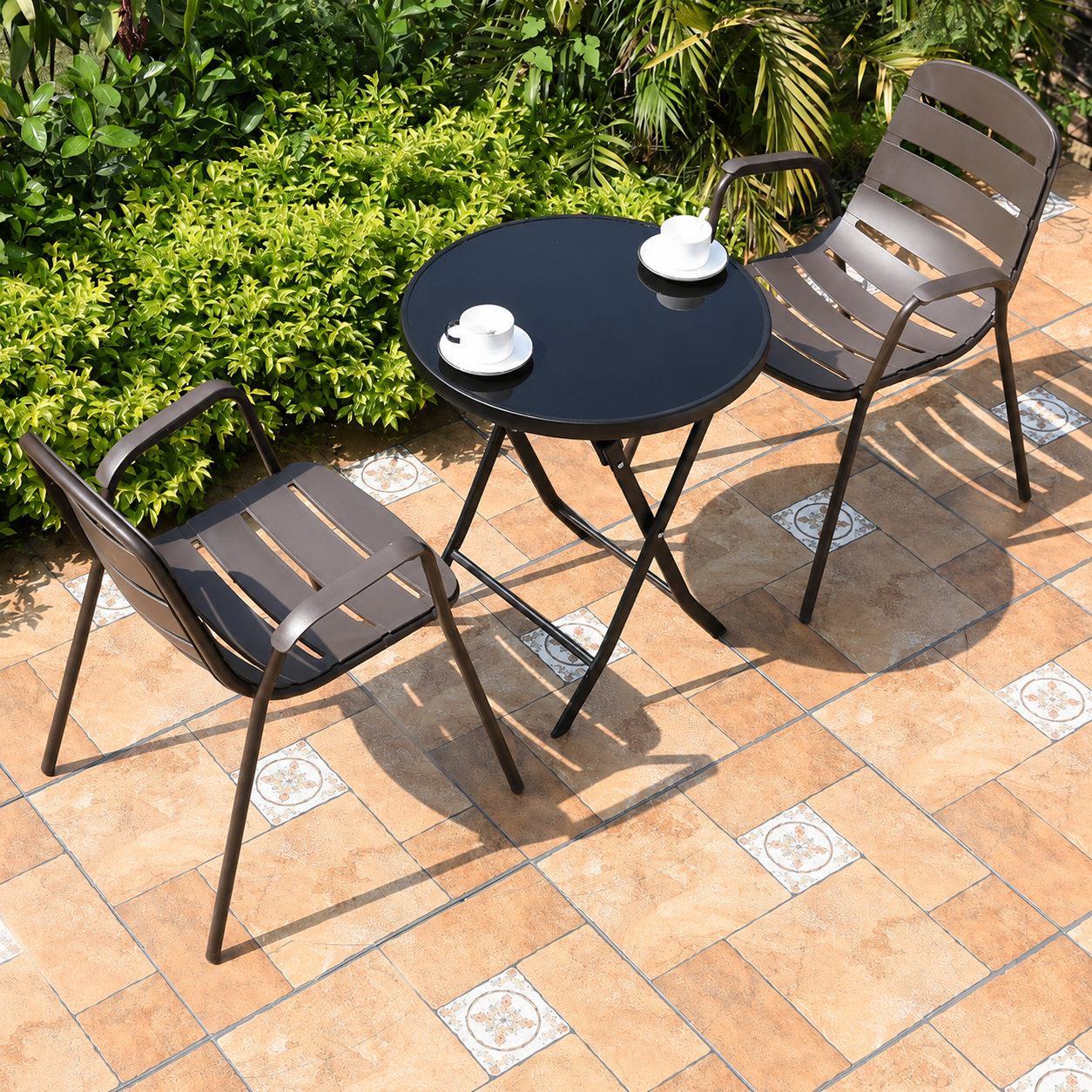 Balkon-Set: Runder Gartentisch mit Stühlen – wetterfest & UV-beständig für Garten, Terrasse & Camping