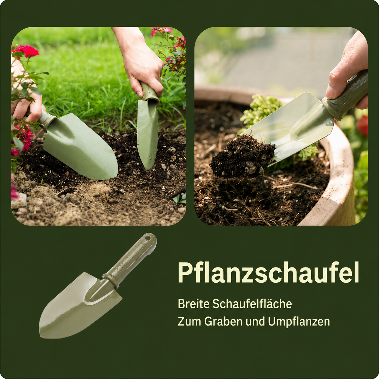 5-teiliges Gartenwerkzeug-Set aus Karbonstahl mit ergonomischem PE-Griff – Pflanzschaufel, Pflanzkelle, Dreizack-Kralle, Unkrautstecher und Gartenhacke