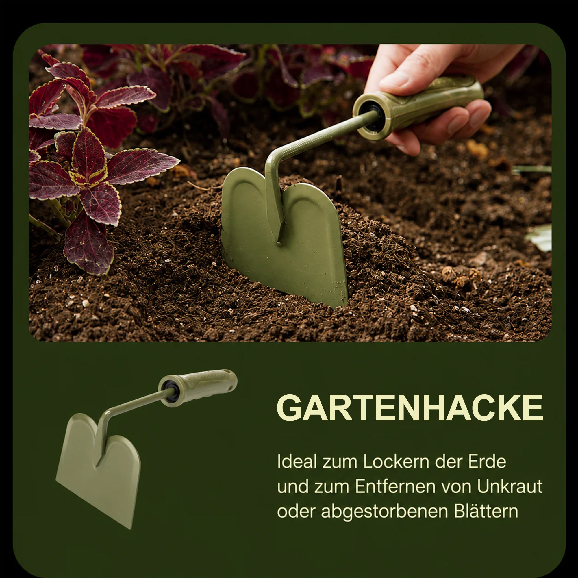 5-teiliges Gartenwerkzeug-Set aus Karbonstahl mit ergonomischem PE-Griff – Pflanzschaufel, Pflanzkelle, Dreizack-Kralle, Unkrautstecher und Gartenhacke