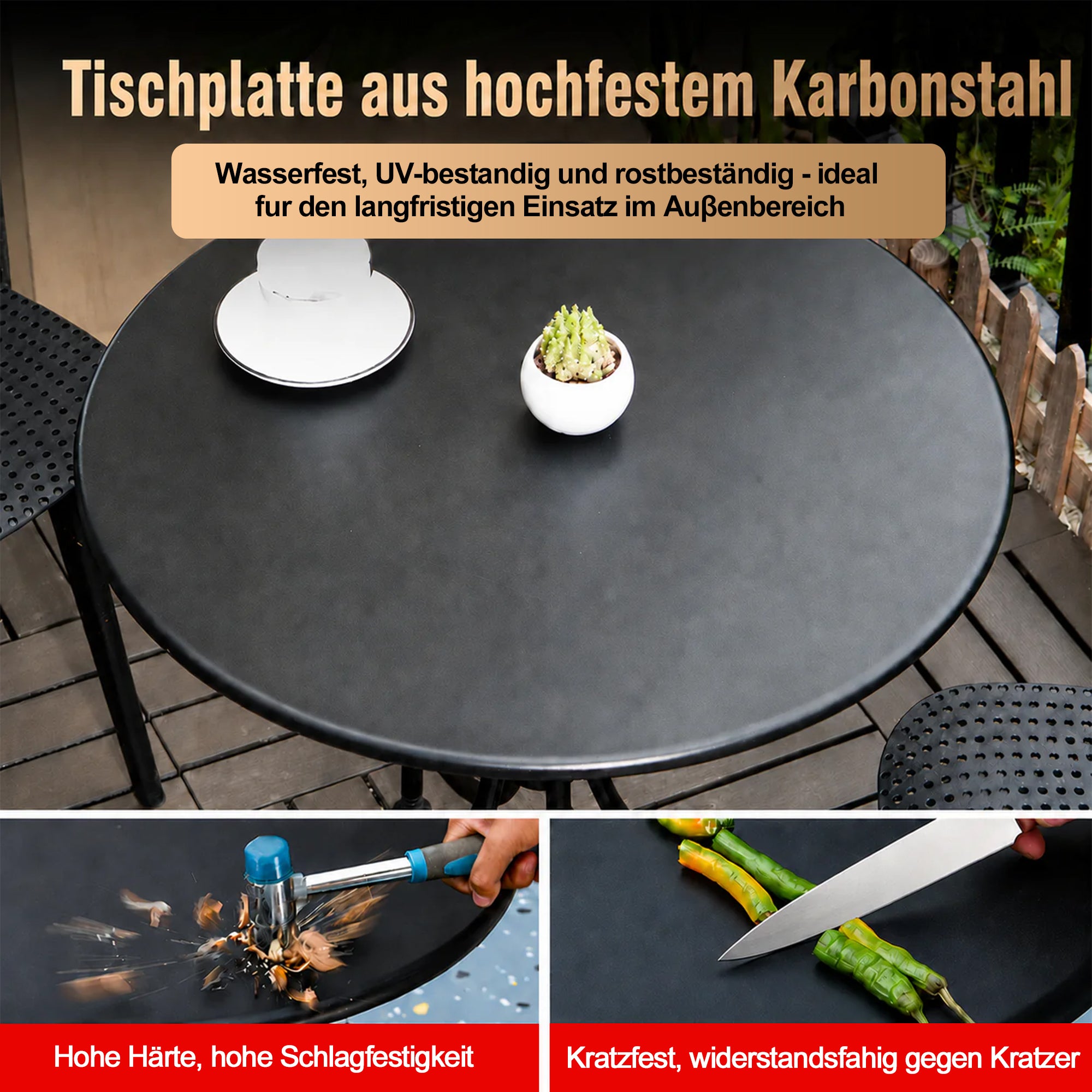 Balkon-Set: Runder Gartentisch mit Stühlen – wetterfest & UV-beständig für Garten, Terrasse & Camping