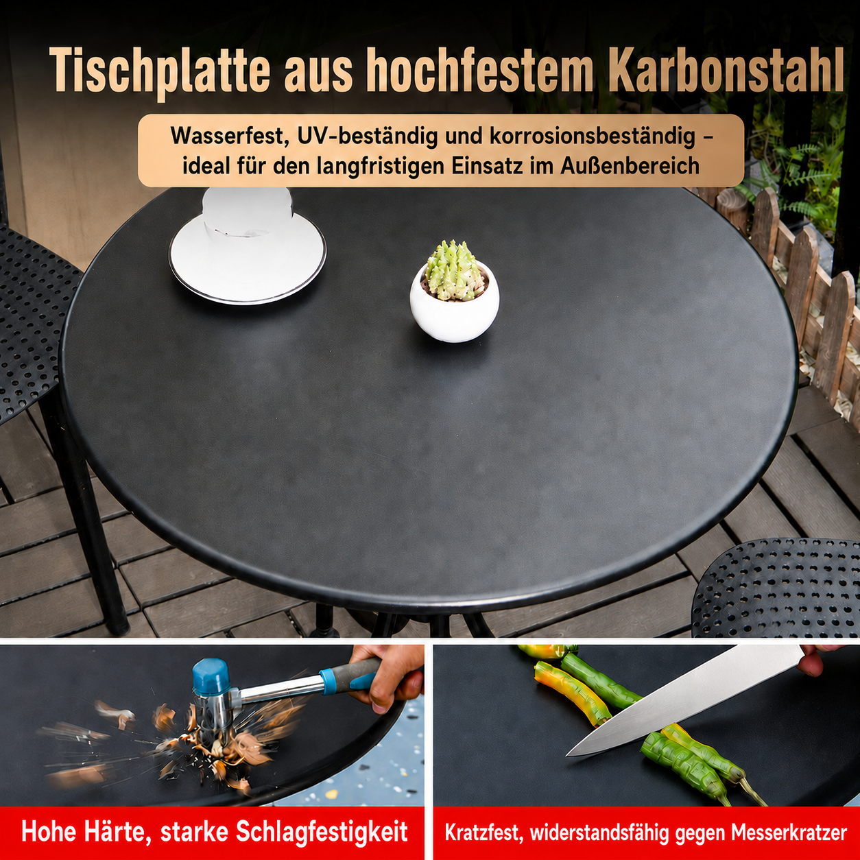 Balkon-Set: Runder Gartentisch mit Stühlen – wetterfest & UV-beständig für Garten, Terrasse & Camping