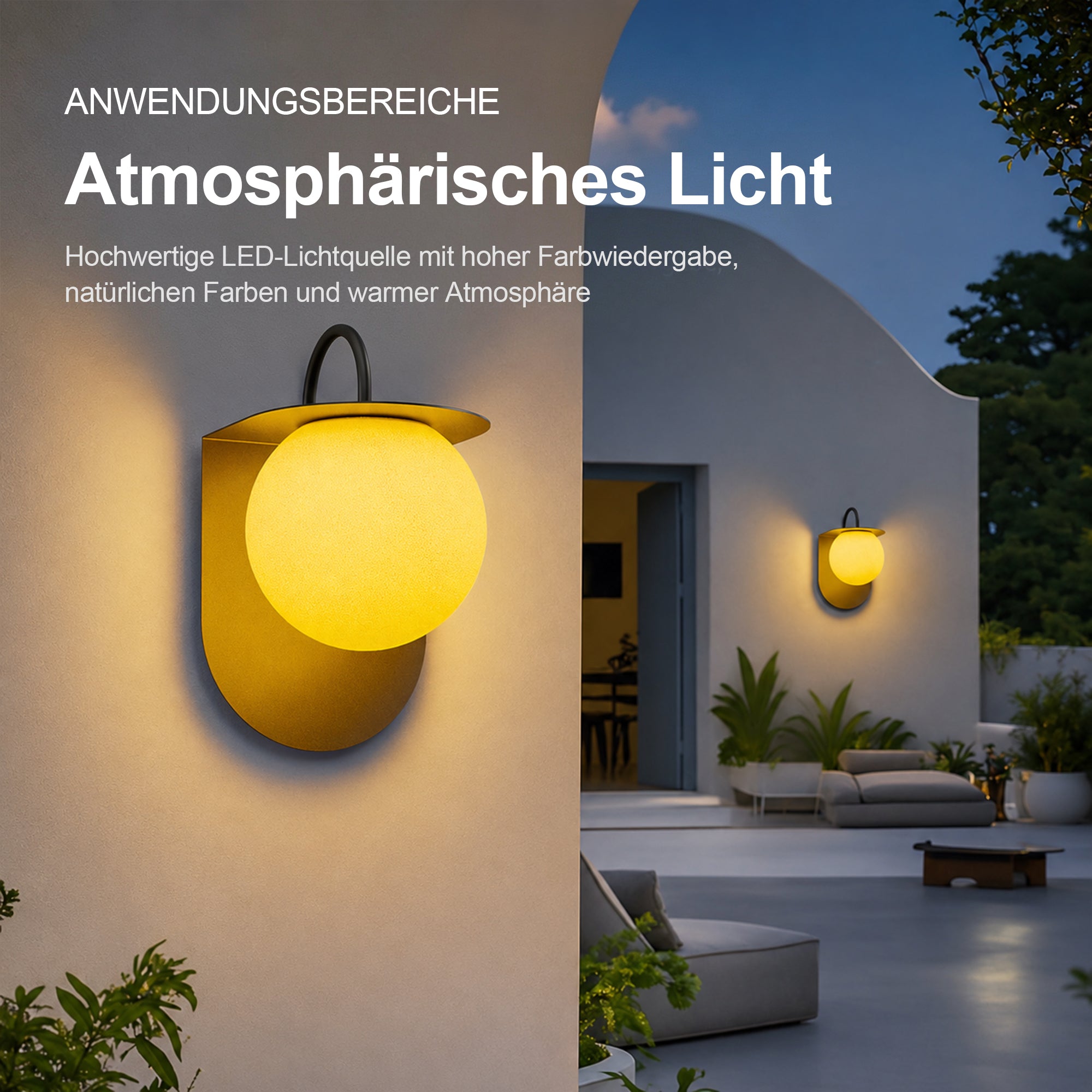 Moderne wasserdichte Außenwandleuchte für Villa, Garten und Balkon – Mond-Design, hochwertige Stimmungslampe für Eingangsbereich und Terrasse