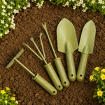 5-teiliges Gartenwerkzeug-Set aus Karbonstahl mit ergonomischem PE-Griff – Pflanzschaufel, Pflanzkelle, Dreizack-Kralle, Unkrautstecher und Gartenhacke
