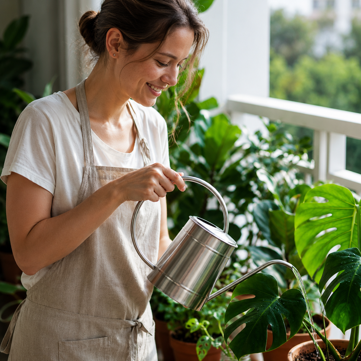 Langhals-Gießkanne für Garten und Balkon – Gießkanne für Zimmerpflanzen, Terrasse und Gartenbewässerung