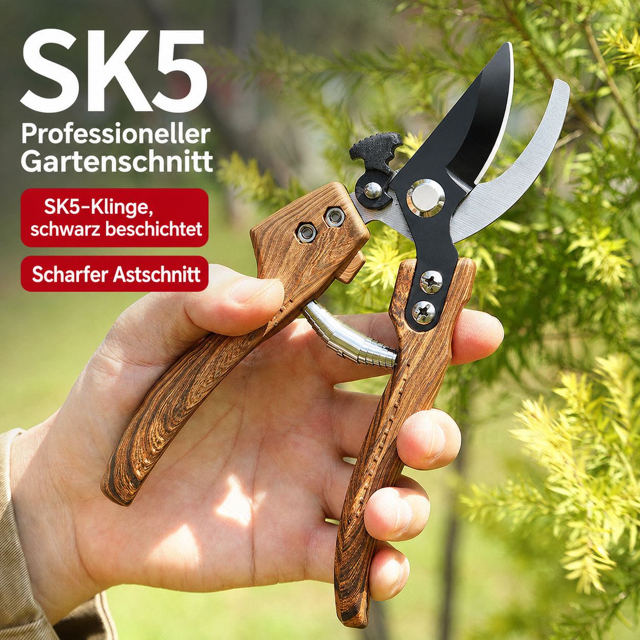 Gartenschere – ergonomische Astschere für Baumschnitt, kraftsparend, SK5 Stahl, scharf & langlebig