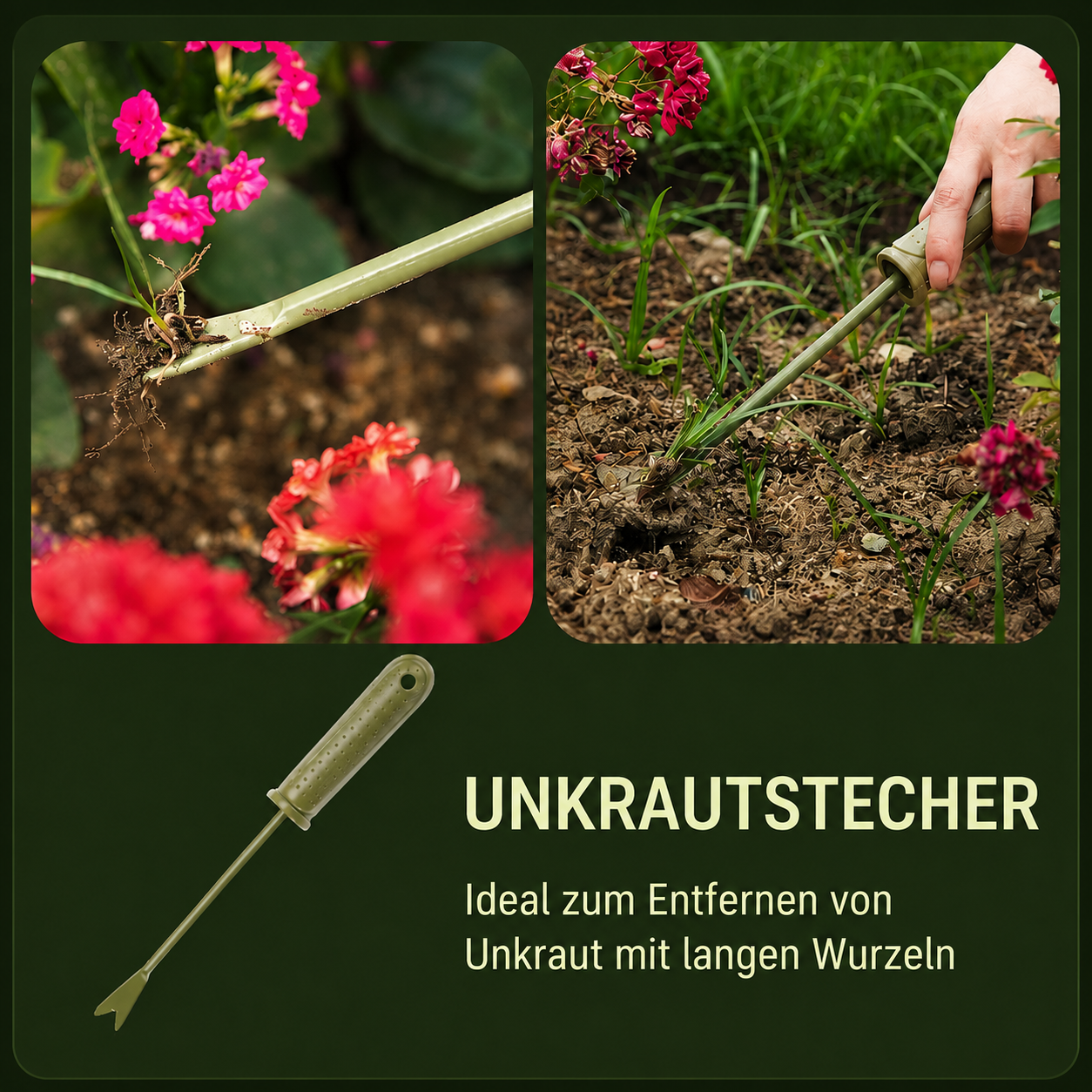 5-teiliges Gartenwerkzeug-Set aus Karbonstahl mit ergonomischem PE-Griff – Pflanzschaufel, Pflanzkelle, Dreizack-Kralle, Unkrautstecher und Gartenhacke