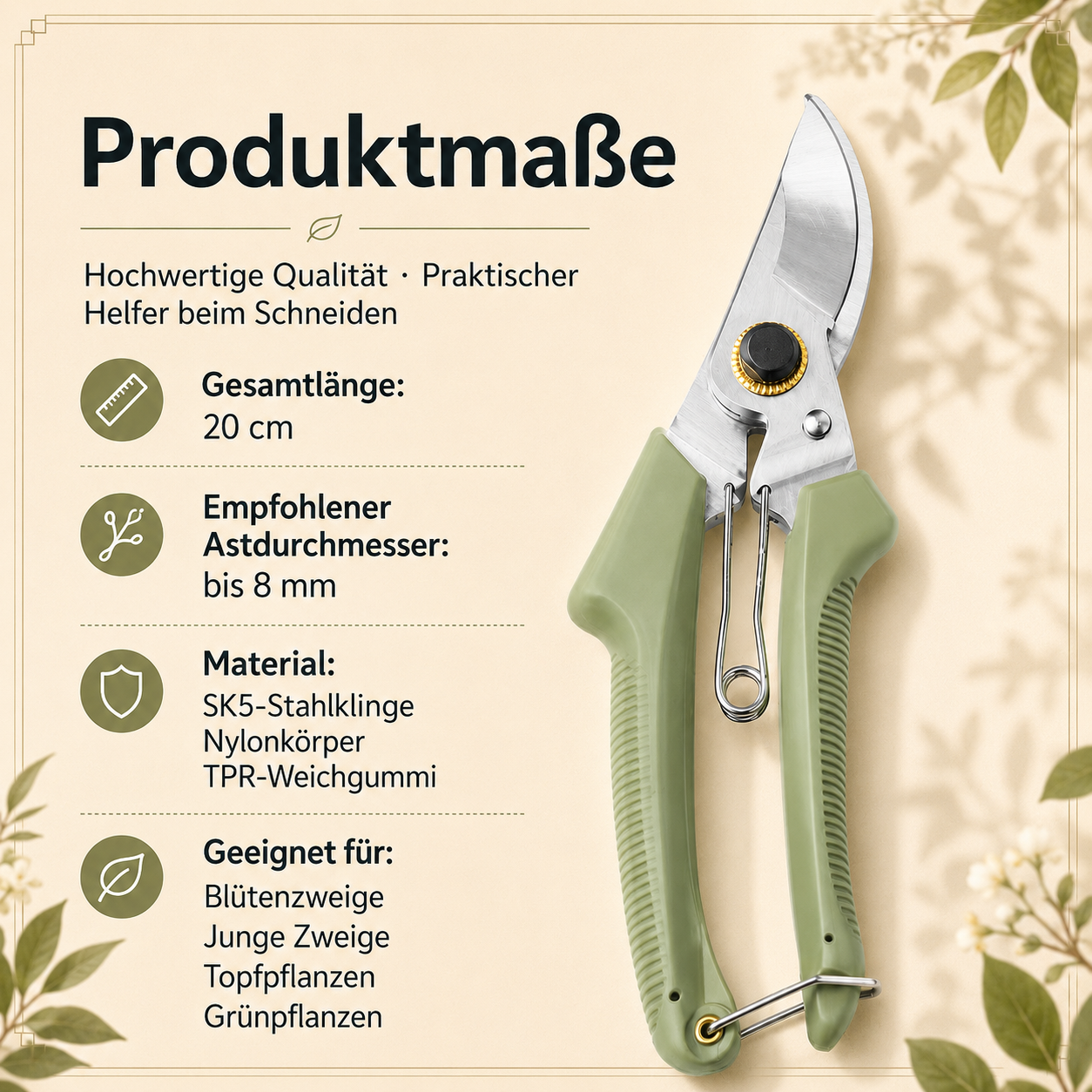 Ergonomische Astschere für Garten – kraftvolle Gartenschere für dicke Äste, Obstbäume, Blumen und Veredelung